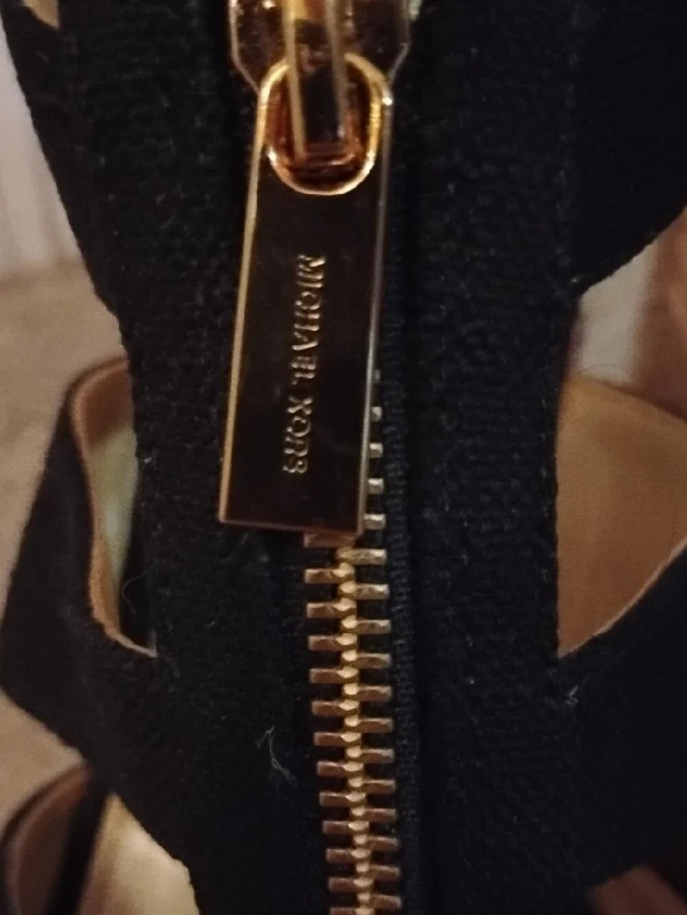 Michael Kors Black Wedge Sandals with Gold Zipper Detail/ Open To Offers